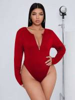 Round Neck Black Casual Plus Size Jumpsuits  Bodysuits 6518