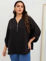  Plain Regular Fit Long Plus Size Blouses 732