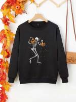 Casual Round Neck Black Regular Fit Plus Size Sweatshirts 6227