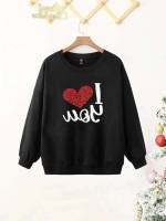 Round Neck Heart Long Plus Size Sweatshirts 719