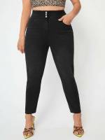 Button Long Plus Size Jeans 1537