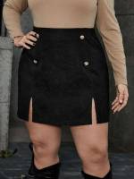 Black Short Plain Plus Size Skirts 1843