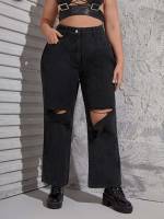  Plain Regular Fit Black Women Plus Clothing 5078