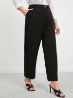 Plain Regular Fit  Plus Size Suit Pants 10