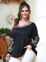 Casual Leopard Black Plus Size Tops 4791