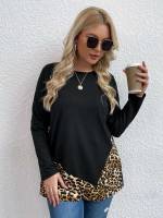 Leopard Long Casual Plus Size T-shirts 4329