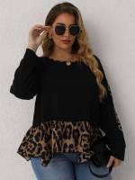  Regular Long Sleeve Round Neck Plus Size Blouses 2138