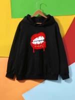  Regular Fit Black Drawstring Plus Size Sweatshirts 343