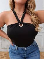 Plain Straps Casual Plus Size Tops 4260