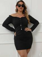  Plain Long Sleeve Slim Fit Plus Size Dresses 5676