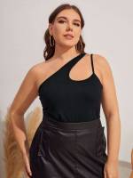 Plain Black Sleeveless Regular Plus Size Women Tops 499