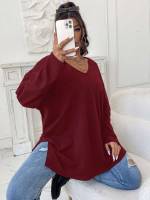  Long Sleeve Plain Plus Size Tops 9976