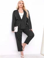 Regular Fit Striped Button Women Plus Clothing 3666