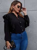 Long Sleeve Black Round Neck Plus Size Tops 373