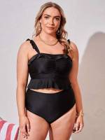  Black Plain Plus Size Beachwear 1647