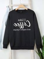 Slogan Black Casual Plus Size Sweatshirts 214