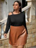  Black Regular Plain Women Plus Clothing 6924