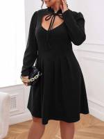 Long Sleeve Cut Out Plain Plus Size Dresses 8623