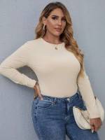  Casual Plain Rib-Knit Women Plus Clothing 5134