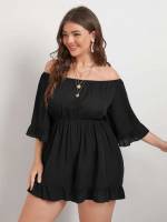  Black Off the Shoulder Short Plus Size Jumpsuits 215