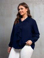 Regular Fit Collar Long Ruffle Women Plus Clothing 750