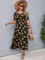 V neck Long Regular Fit Boho Plus Size Dresses 4252