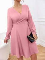 Knee Length Long Sleeve Regular Fit Elegant Plus Size Dresses 645