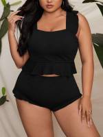 Ruffle Black Cute Plus Size Swimwear 2573