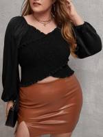 Elegant Long Sleeve Frill Plus Size Women Tops 595