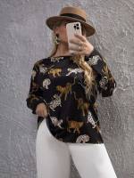 Black Boat Neck Long Sleeve Regular Women Plus Clothing 7596