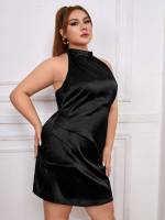 Backless Halter Glamorous Black Plus Size Dresses 6147