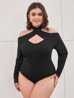  Black Plain Plus Size Bodysuits 519