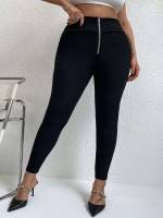  Elegant Zipper Plus Size Leggings 3822