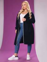 Hooded Plain Midi Black Plus Size Sweatshirts 762