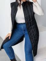 Regular Fit Sleeveless Button Plus Size Winter Coats 422