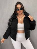  Black Plain Regular Plus Size Winter Coats 3461