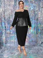  Elegant Asymmetrical Neck Regular Fit Plus Size Co-Ords 1977