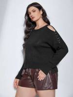 Ring Black Cold Shoulder Long Sleeve Women Plus Clothing 7597