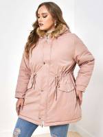 Hooded Black Casual Button Plus Size Outerwears 8531