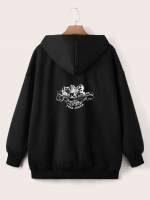 Oversized Drawstring Long Black Plus Size Sweatshirts 904