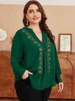  Long Sleeve Notched Elegant Plus Size Tops 5946