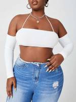  Crop Halter Black Women Plus Clothing 431