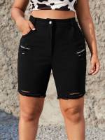 Black Ripped Casual Women Plus Clothing 9693