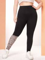 Leopard Long Black Plus Size Leggings 5555