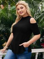 Long  Black Plus Size T-shirts 925