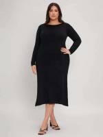  Long Sleeve Black Plus Size Knitwear 7471