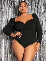 Black Plain Wrap Plus Size Jumpsuits  Bodysuits 8935