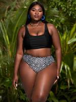 Geometric Black Boho Plus Size Beachwear 2168