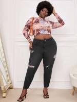 Skinny Plain Plus Size Jeans 5001