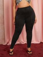 Skinny Black Casual Ruched Plus Size Bottoms 3279